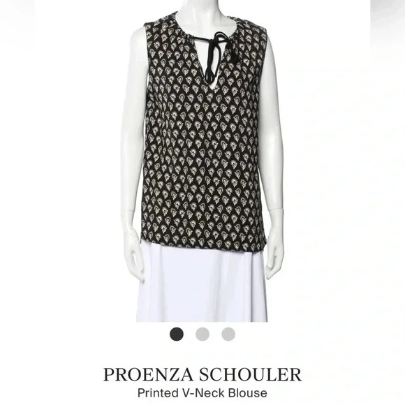 Proenza Schouler Black Leaf Print
Front Keyhole Sleeveless Blouse Size 10 - Picture 5 of 7